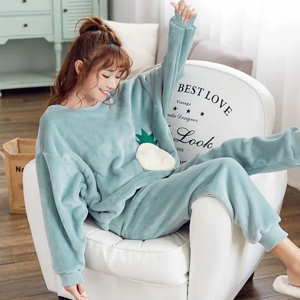 Women's Flannel Long-sleeved Velvet Night Suit