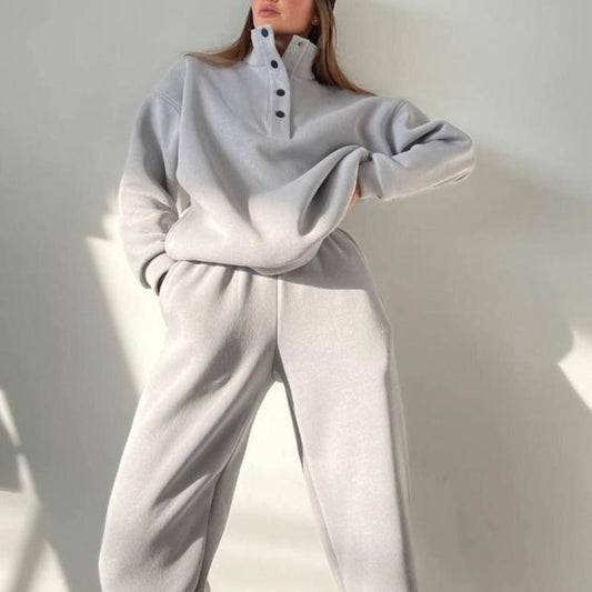 Oversized Solid Pullovers Long Pant Set Tracksuit