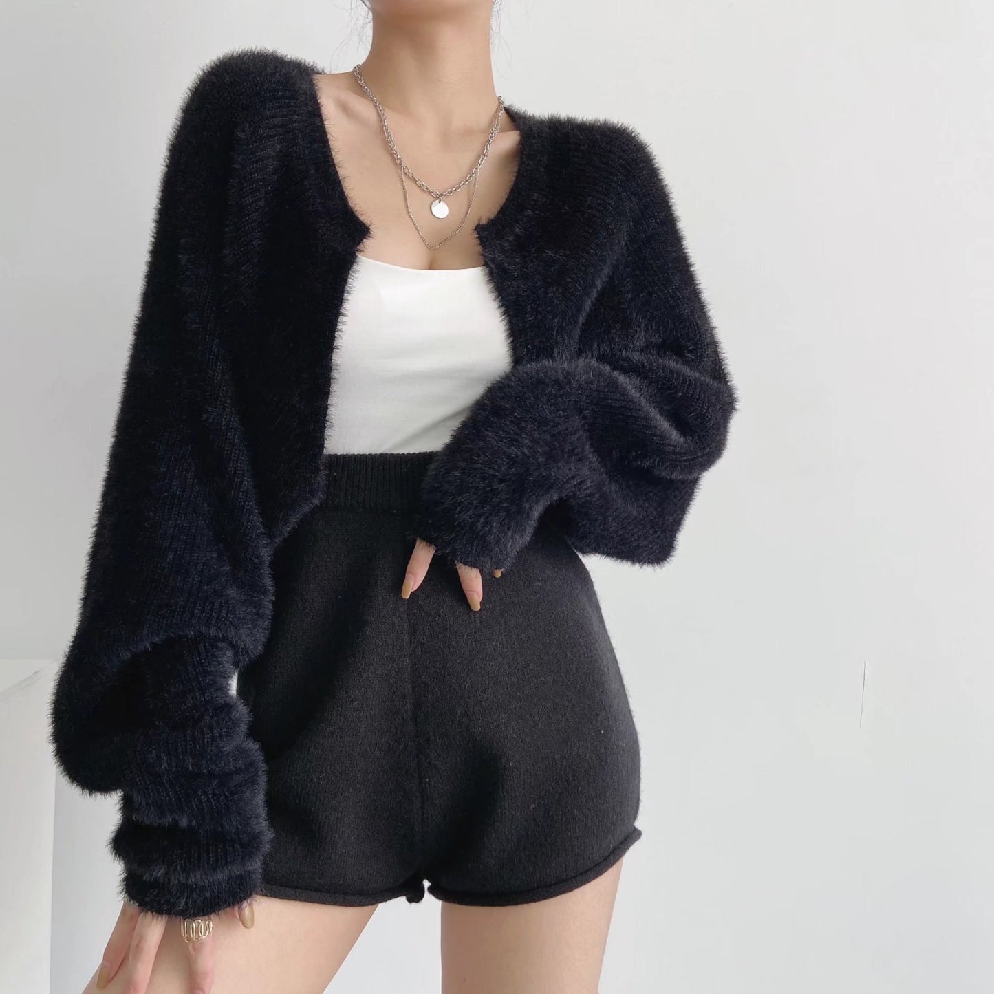 Furry Crop Cardigan Long Sleeve