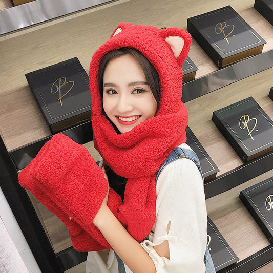 Korean 3-in-1 Fashion Hat Scarf Gloves