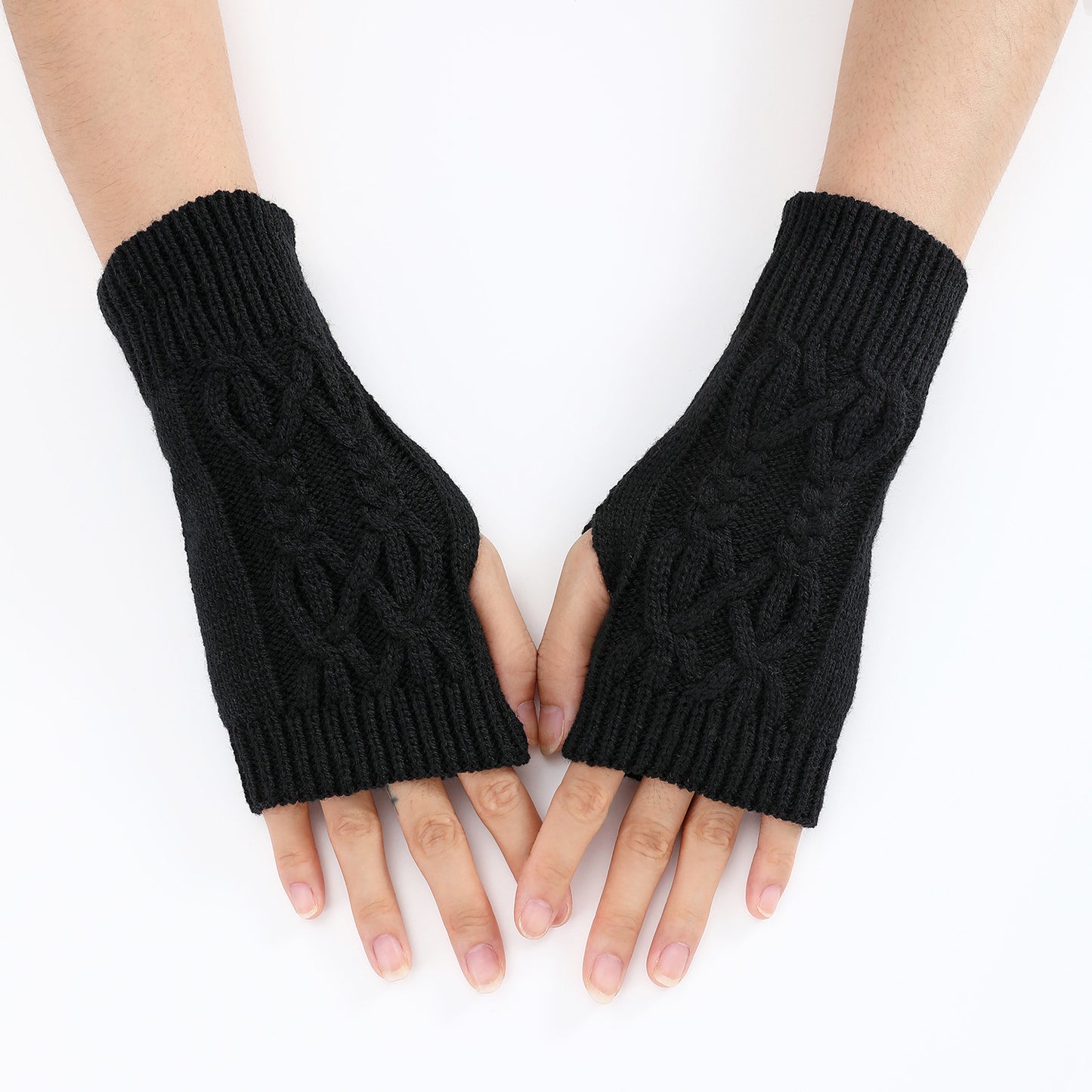 Knitted Half Gloves Couple Wool