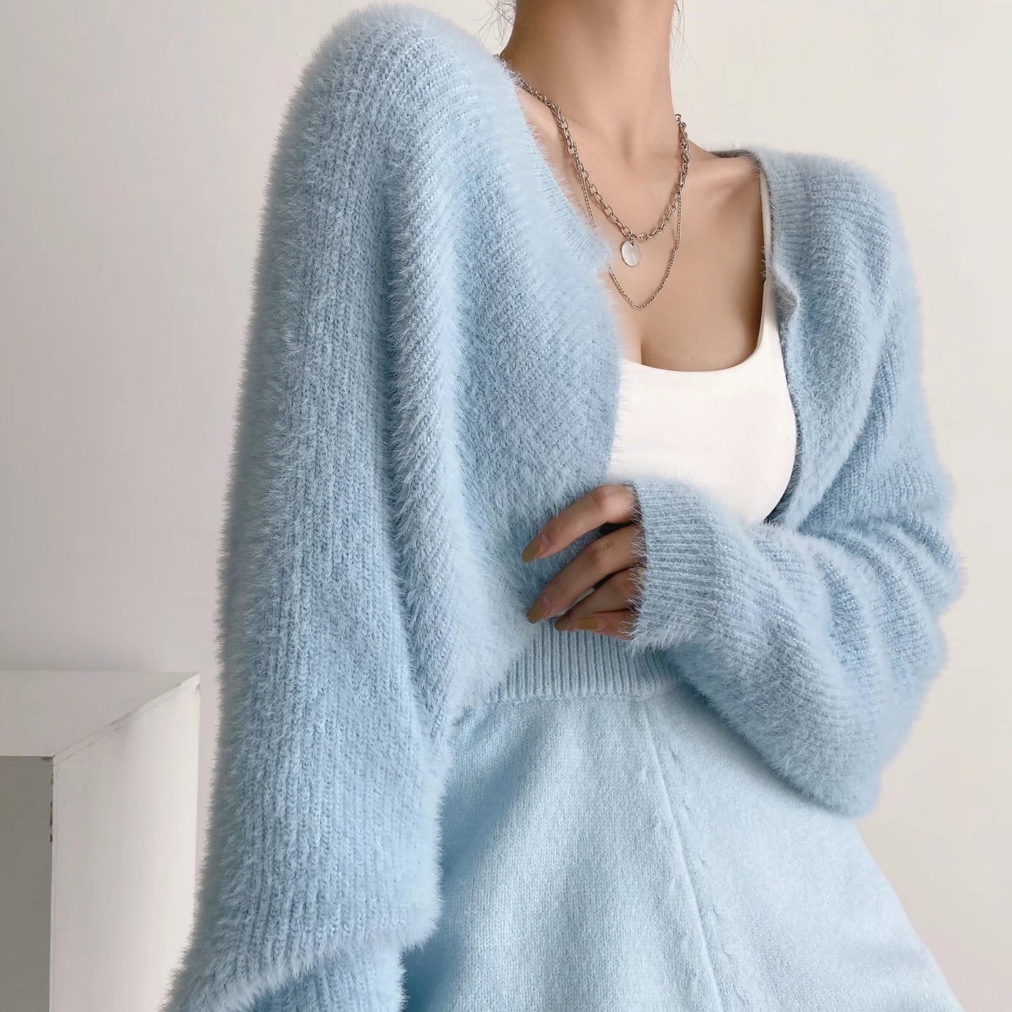 Furry Crop Cardigan Long Sleeve