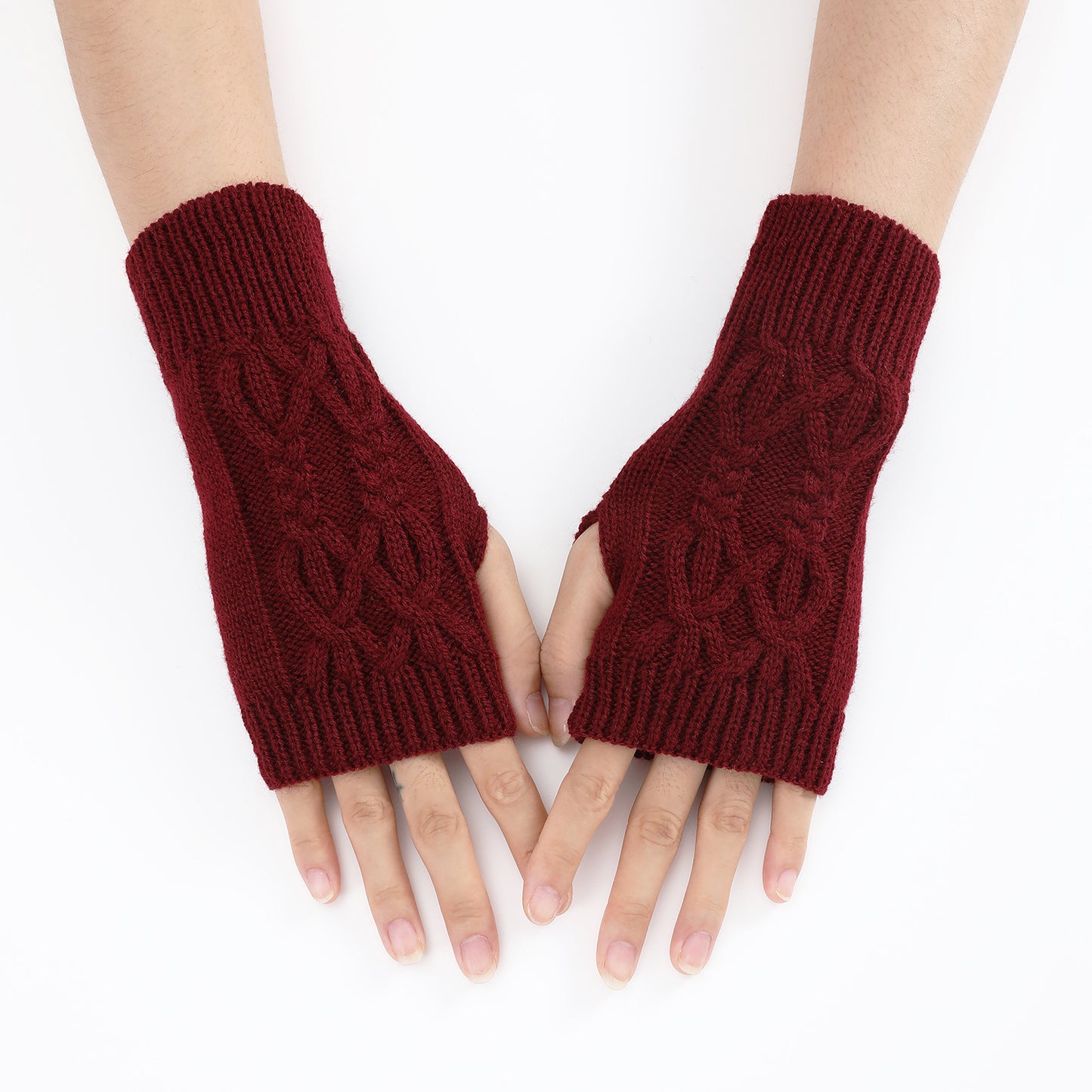 Knitted Half Gloves Couple Wool